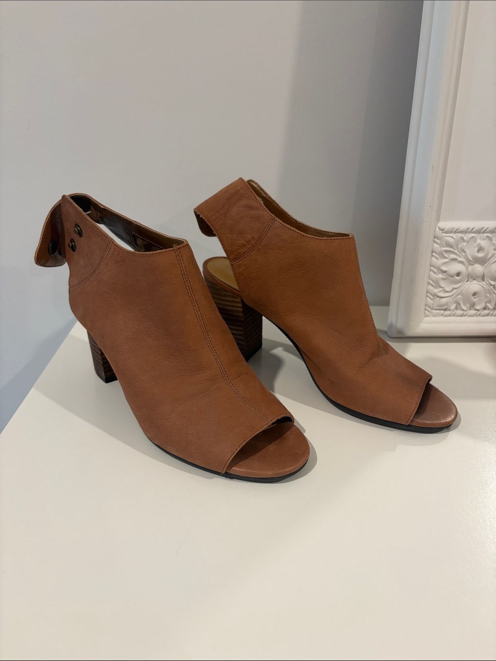 Nine West Tan Open-Toe Peep Heel Booties